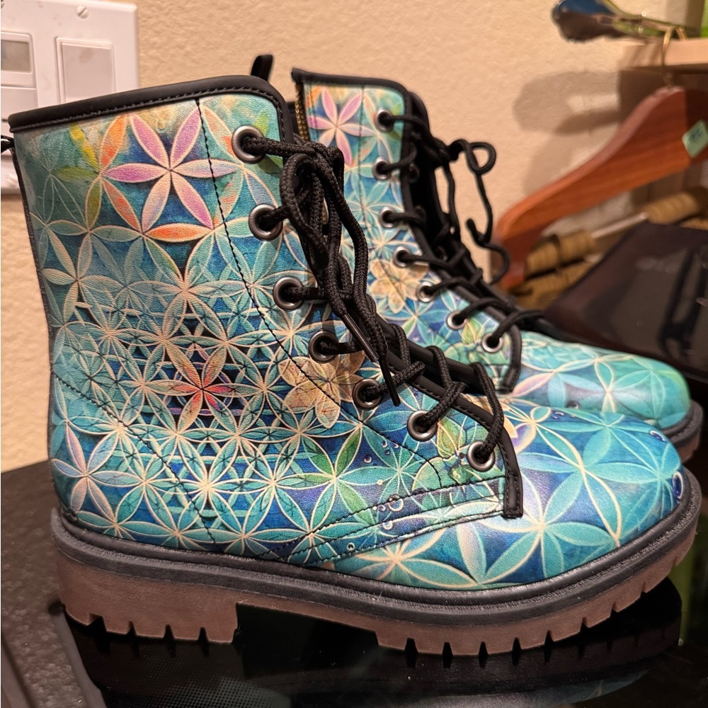 Geometric Floral Combat Boots